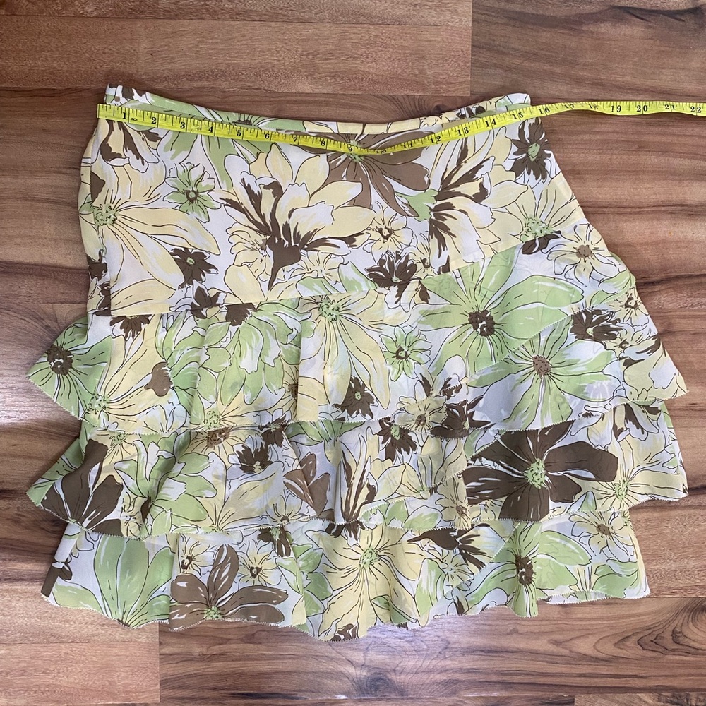 Y2k White skirt floral green brown yellow tiered mini fairycore cottagecore - Picture 7 of 7